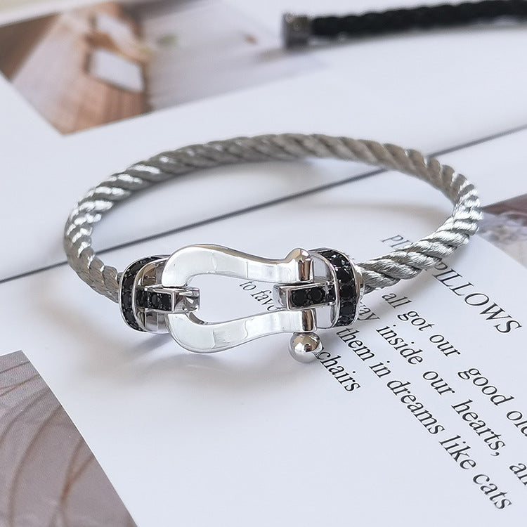 [⭐Glow]FORCE LARGE HORSESHOE BLACK DIAMOND BRACELET SILVER