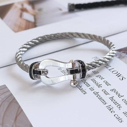[⭐Glow]FORCE LARGE HORSESHOE BLACK DIAMOND BRACELET SILVER