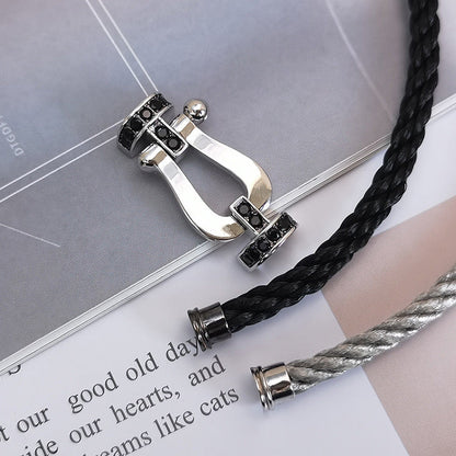 [⭐Glow]FORCE LARGE HORSESHOE BLACK DIAMOND BRACELET SILVER