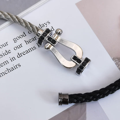[⭐Glow]FORCE LARGE HORSESHOE BLACK DIAMOND BRACELET SILVER