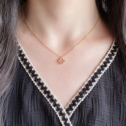 [⭐Glow]CLOVER 15MM PINK MOTHER-OF-PEARL SINGLE FLOWER NECKLACE