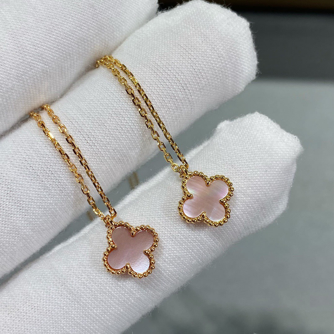 [⭐Glow]CLOVER 15MM PINK MOTHER-OF-PEARL SINGLE FLOWER NECKLACE