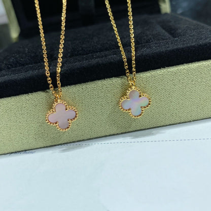 [⭐Glow]CLOVER 15MM PINK MOTHER-OF-PEARL SINGLE FLOWER NECKLACE