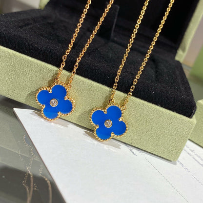 [⭐Glow]CLOVER 15MM DIAMOND AND BLUE AGATE NECKLACE