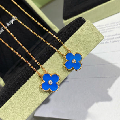 [⭐Glow]CLOVER 15MM DIAMOND AND BLUE AGATE NECKLACE