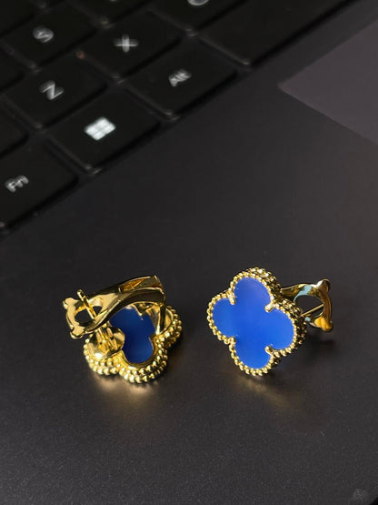 [⭐Glow] CLOVER LARGE (20mm) 1 MOTIFS BLUE MOP STUD EARRINGS