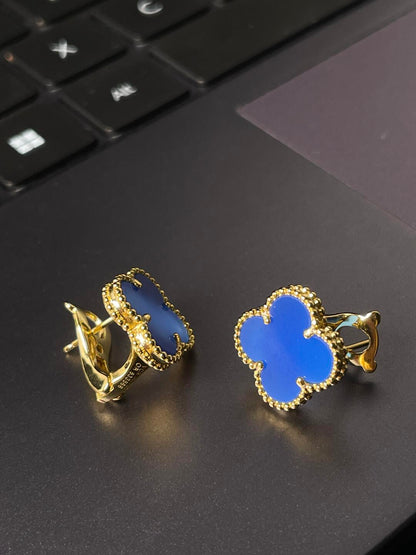 [⭐Glow] CLOVER LARGE (20mm) 1 MOTIFS BLUE MOP STUD EARRINGS
