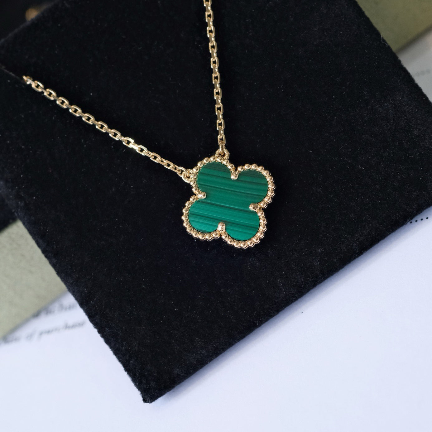 [⭐Glow]CLOVER 15MM MALACHITE SINGLE FLOWER  NECKLACE