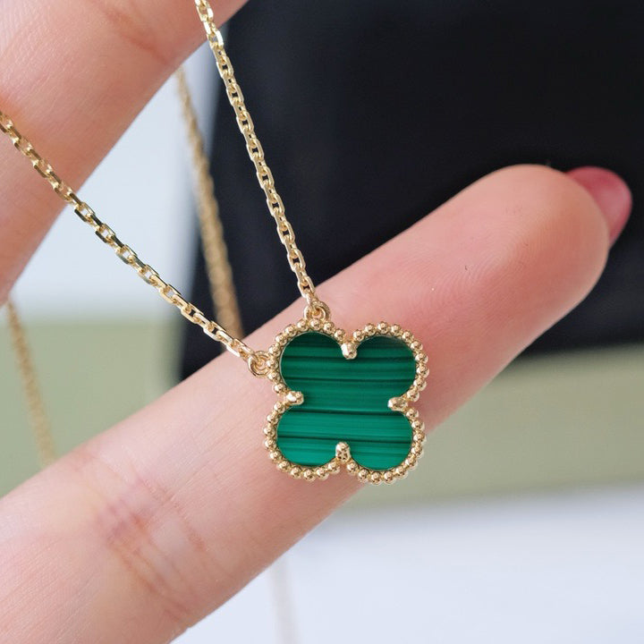 [⭐Glow]CLOVER 15MM MALACHITE SINGLE FLOWER  NECKLACE