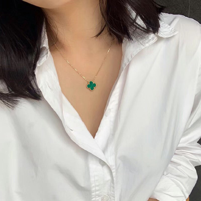 [⭐Glow]CLOVER 15MM MALACHITE SINGLE FLOWER  NECKLACE