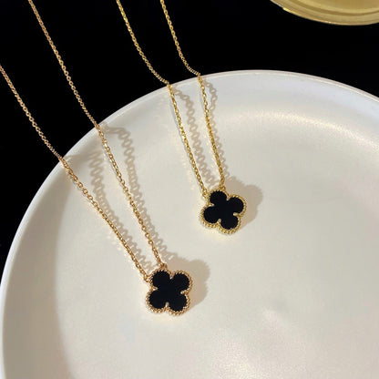 [⭐Glow]CLOVER 15MM BLACK ONYX SINGLE FLOWER NECKLACE