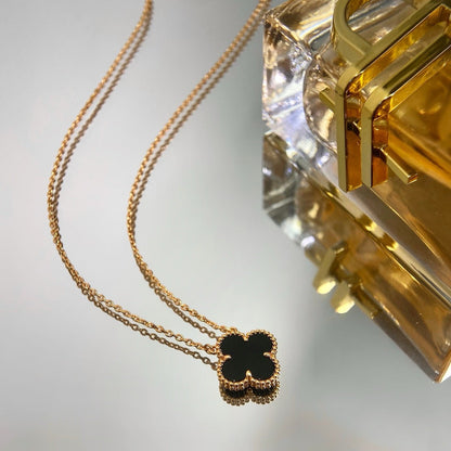 [⭐Glow]CLOVER 15MM BLACK ONYX SINGLE FLOWER NECKLACE