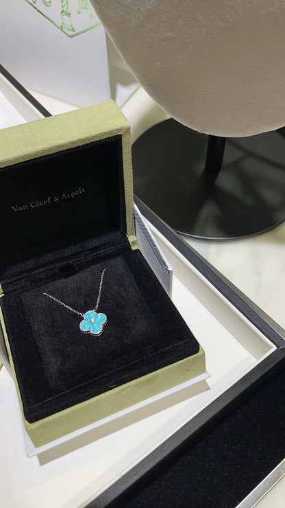 [⭐Glow]CLOVER 15MM DIAMOND SVRES PORCELAIN  NECKLACE SILVER