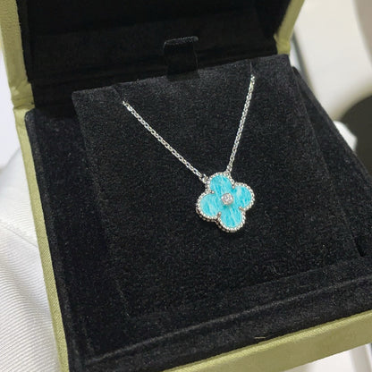 [⭐Glow]CLOVER 15MM DIAMOND SVRES PORCELAIN  NECKLACE SILVER