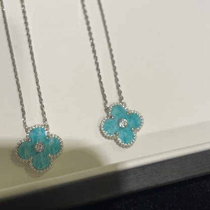 [⭐Glow]CLOVER 15MM DIAMOND SVRES PORCELAIN  NECKLACE SILVER