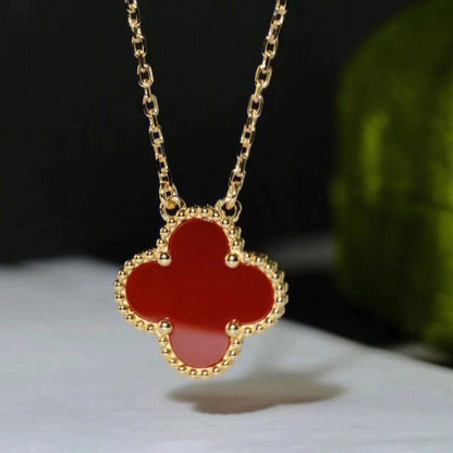 [⭐Glow]CLOVER 15MM CARNELIAN SINGLE FLOWER NECKLACE