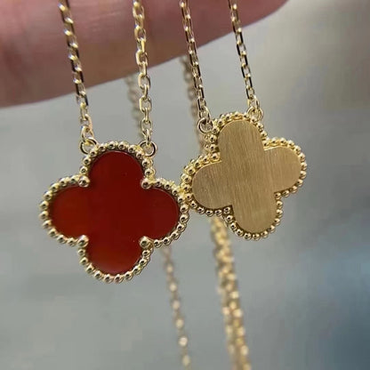 [⭐Glow]CLOVER 15MM CARNELIAN SINGLE FLOWER NECKLACE