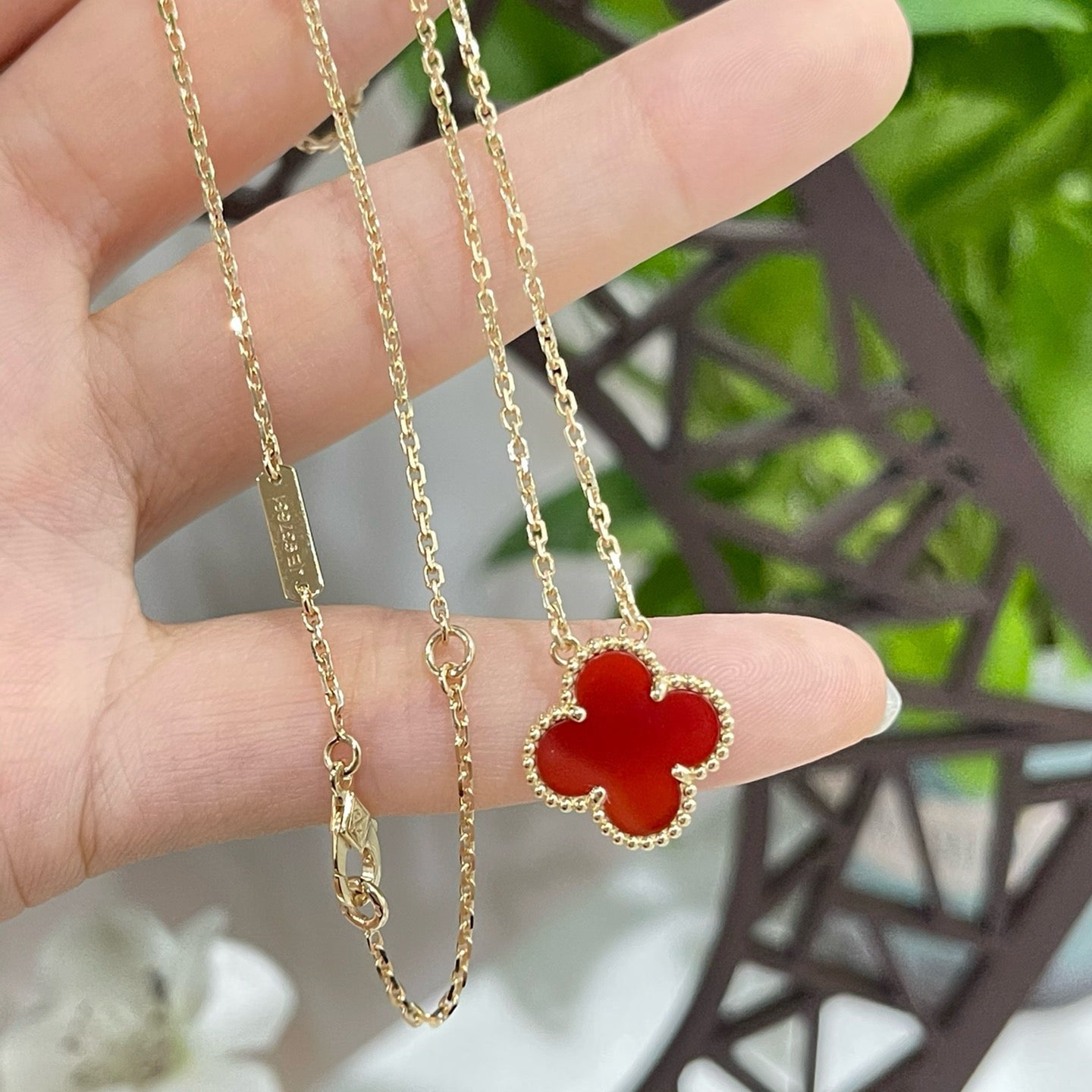 [⭐Glow]CLOVER 15MM CARNELIAN SINGLE FLOWER NECKLACE