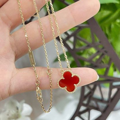 [⭐Glow]CLOVER 15MM CARNELIAN SINGLE FLOWER NECKLACE