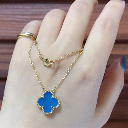 [⭐Glow]CLOVER 15MM BLUE AGATE NECKLACE