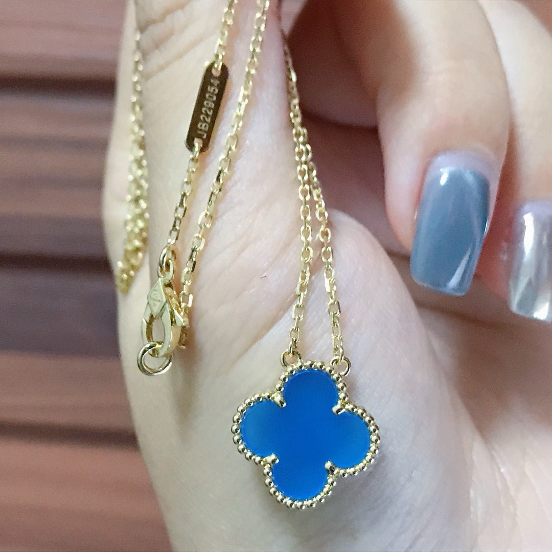 [⭐Glow]CLOVER 15MM BLUE AGATE NECKLACE