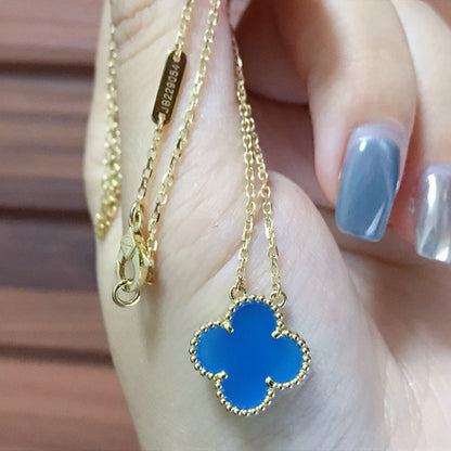 [⭐Glow]CLOVER 15MM BLUE AGATE NECKLACE