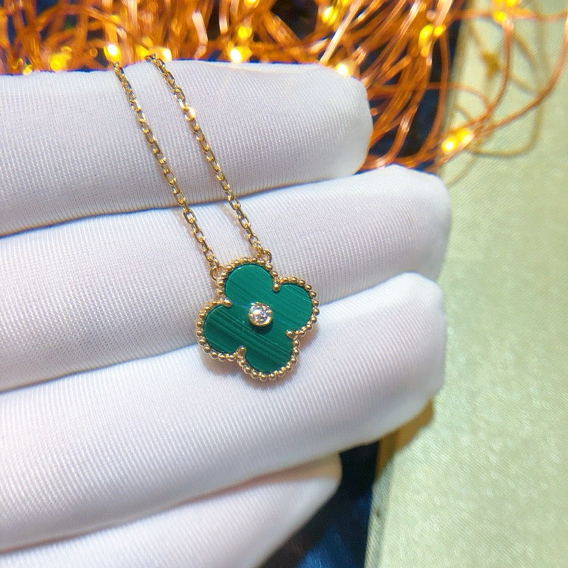 [⭐Glow]CLOVER 15MM DIAMOND TURQUOISE NECKLACE