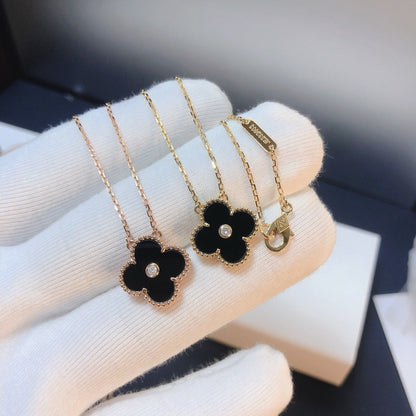 [⭐Glow]CLOVER 15MM DIAMOND ONYX NECKLACE