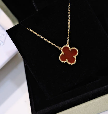 [⭐Glow]CLOVER 15MM CARNELIAN SINGLE FLOWER NECKLACE
