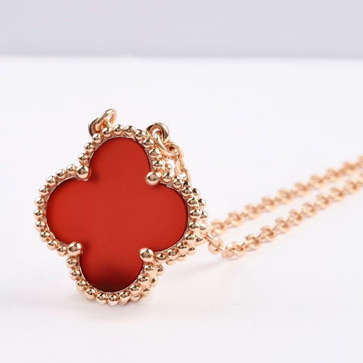 [⭐Glow]CLOVER 15MM CARNELIAN SINGLE FLOWER NECKLACE