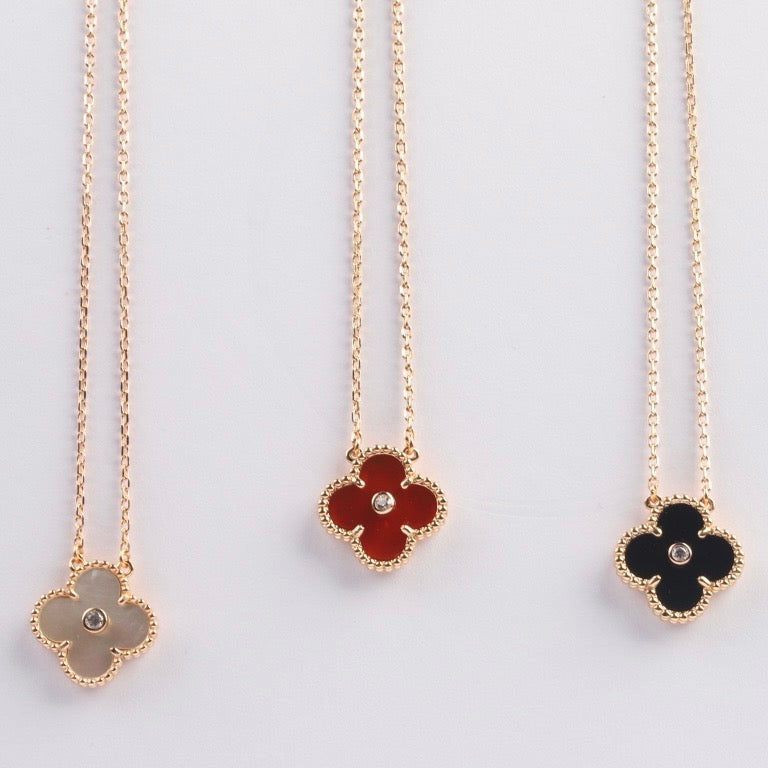 [⭐Glow]CLOVER 15MM DIAMOND CARNELIAN NECKLACE