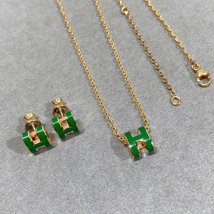[⭐Glow]POP H GREEN NECKLACE SILVER AND GOLD
