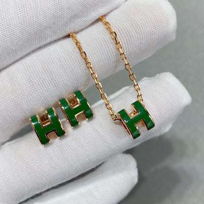 [⭐Glow]POP H GREEN NECKLACE SILVER AND GOLD