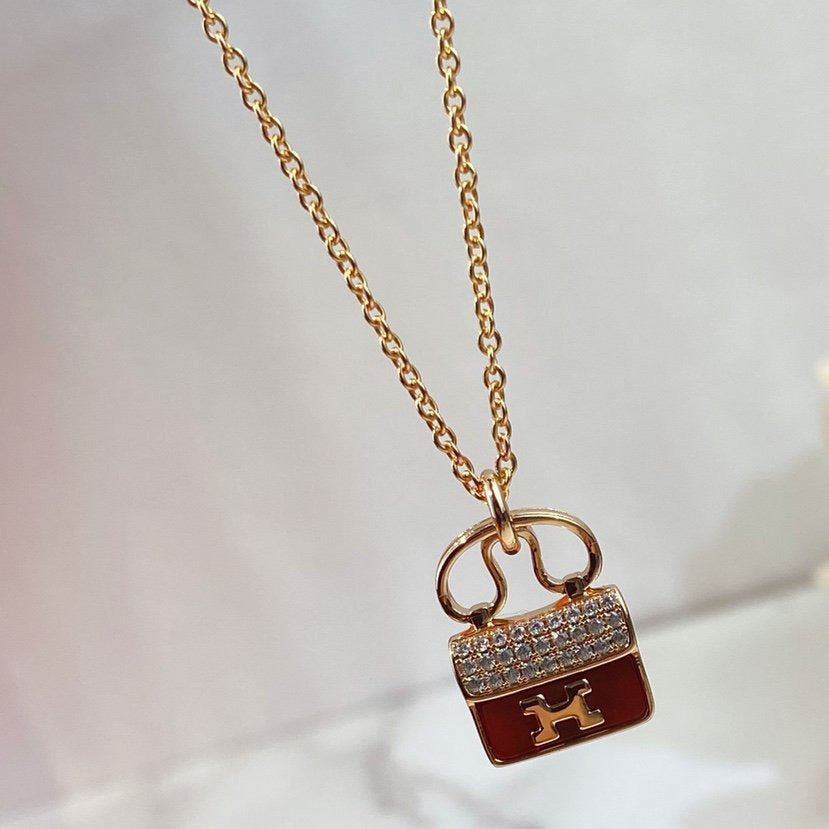 [⭐Glow]CONSTANCE RED PEDANT PINK GOLD NECKLACE