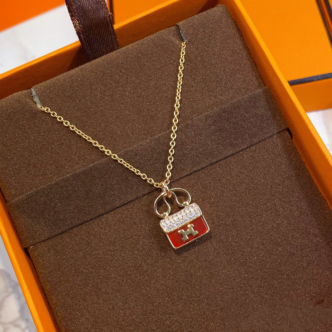 [⭐Glow]CONSTANCE RED PEDANT PINK GOLD NECKLACE