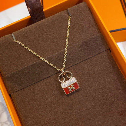 [⭐Glow]CONSTANCE RED PEDANT PINK GOLD NECKLACE