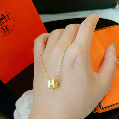 [⭐Glow]H WHITE SQUARE GOLD NECKLACE