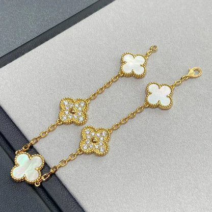 [⭐Glow]CLOVER WHITE PEARL MOP 5 MOTIF BRACELET COLLECTION