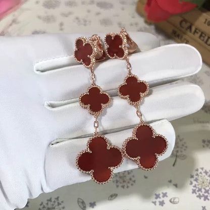 [⭐Glow]CLOVER 3 MOTIF CARNELIAN DROP EARRINGS
