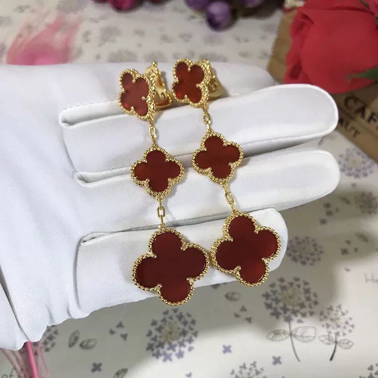 [⭐Glow]CLOVER 3 MOTIF CARNELIAN DROP EARRINGS