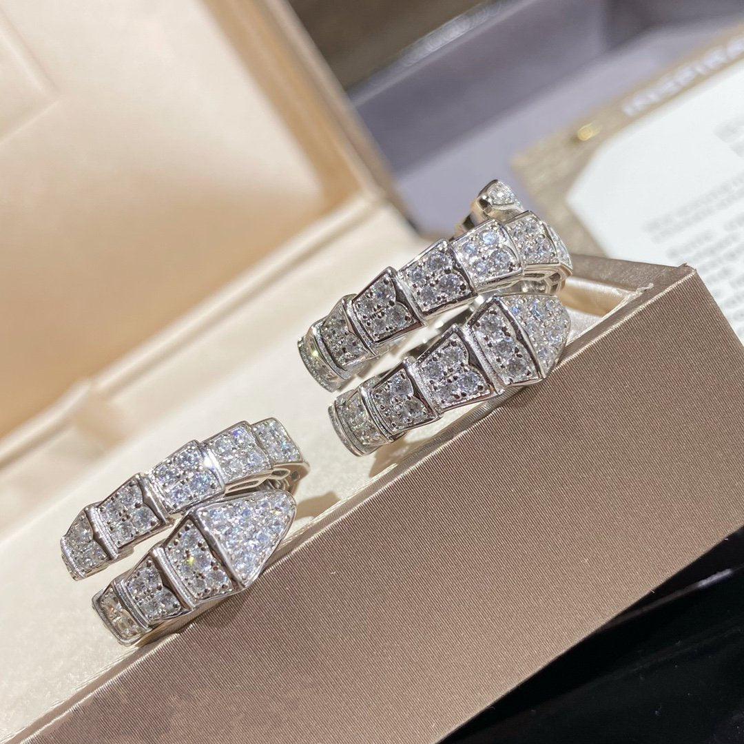 [⭐Glow]SERPENTI DOUBLE RING SILVER DIAMOND PAVED