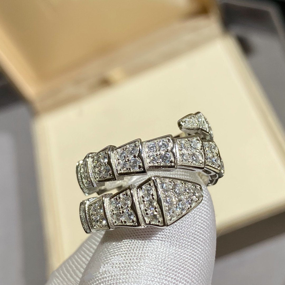 [⭐Glow]SERPENTI DOUBLE RING SILVER DIAMOND PAVED
