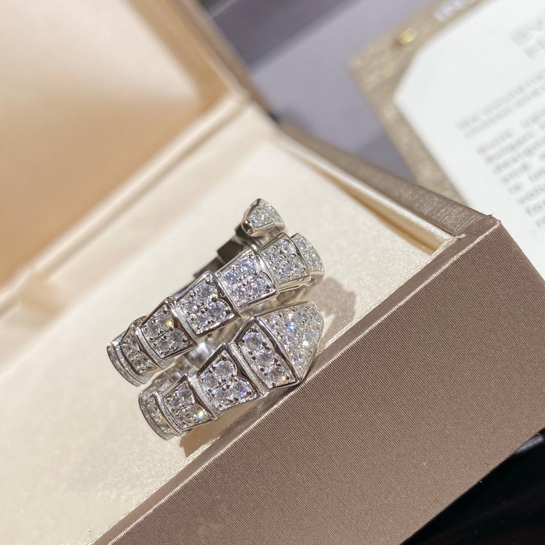 [⭐Glow]SERPENTI DOUBLE RING SILVER DIAMOND PAVED