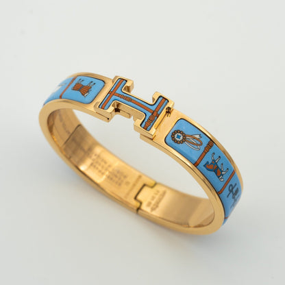 [⭐Glow]H PINK GOLD BRACELET BLUE CERAMIC
