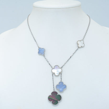 [⭐Glow]CLOVER MOP CHALCEDONY NECKLACE SILVER 6 MOTIF
