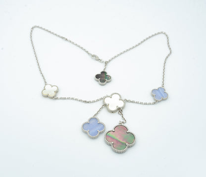 [⭐Glow]CLOVER MOP CHALCEDONY NECKLACE SILVER 6 MOTIF