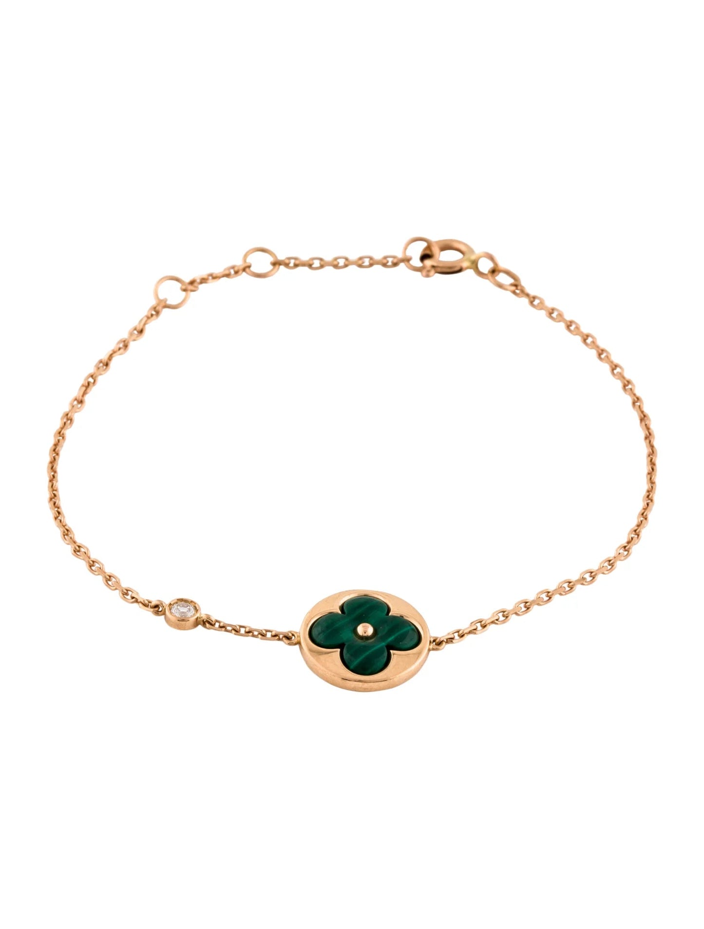 [⭐Glow]SUN MALACHITE 1 DIAMOND PINK GOLD BRACELET