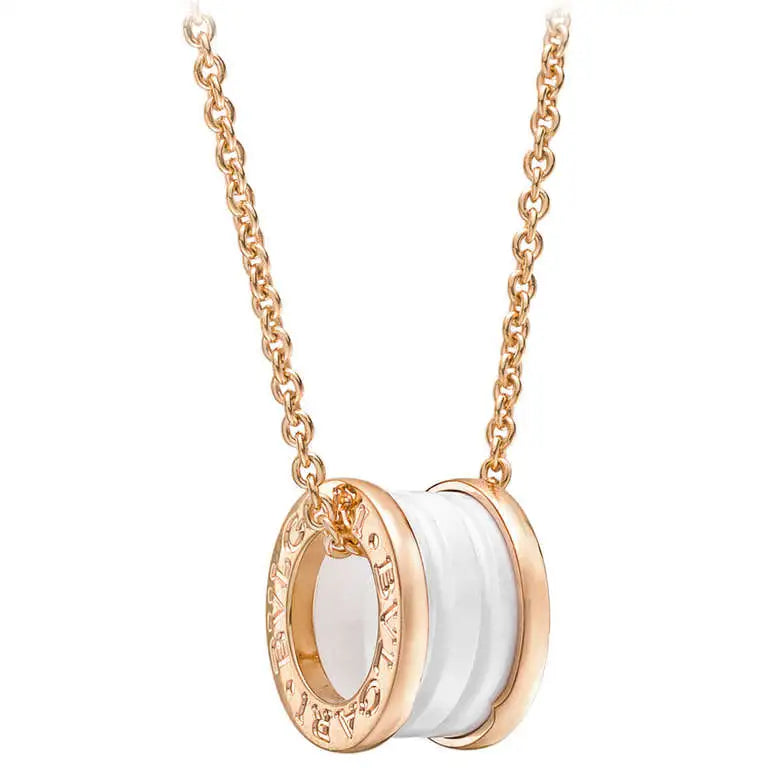 [⭐Glow]ZERO 1 WHITE CERAMIC PINK GOLD DIAMOND NECKLACE