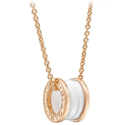 [⭐Glow]ZERO 1 WHITE CERAMIC PINK GOLD DIAMOND NECKLACE