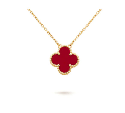 [⭐Glow]CLOVER 15MM CARNELIAN SINGLE FLOWER NECKLACE